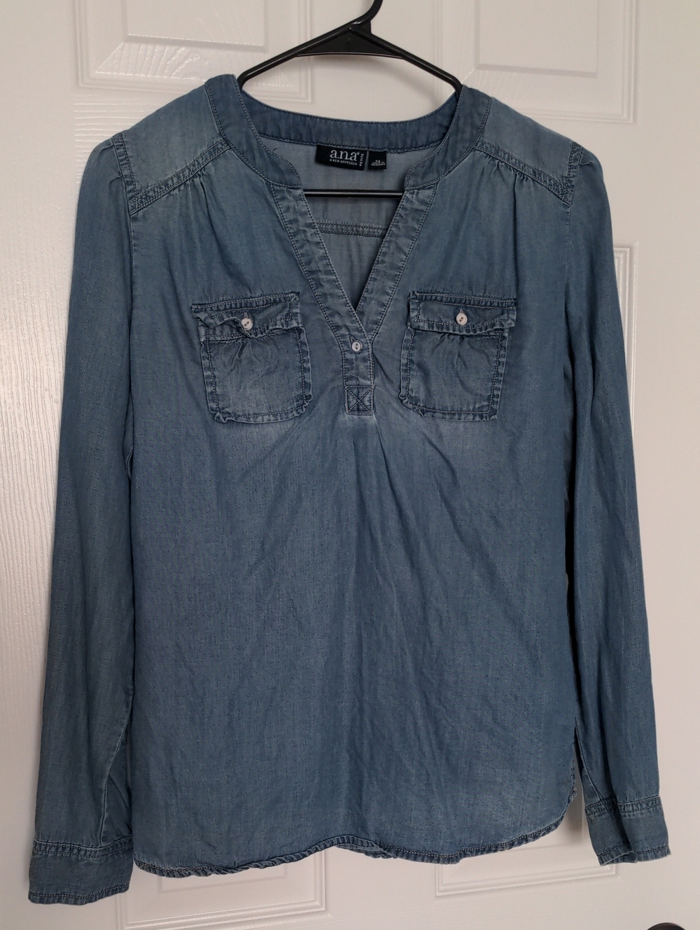 a.n.a Light Blue Denim-Look Button Pocket Tunic